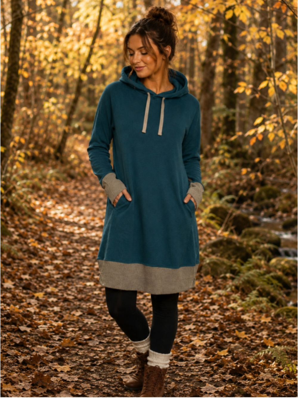 Toad&Co Intermosso Hooded Sweatshirt Dress Teal Gray Size M Excellent Condition